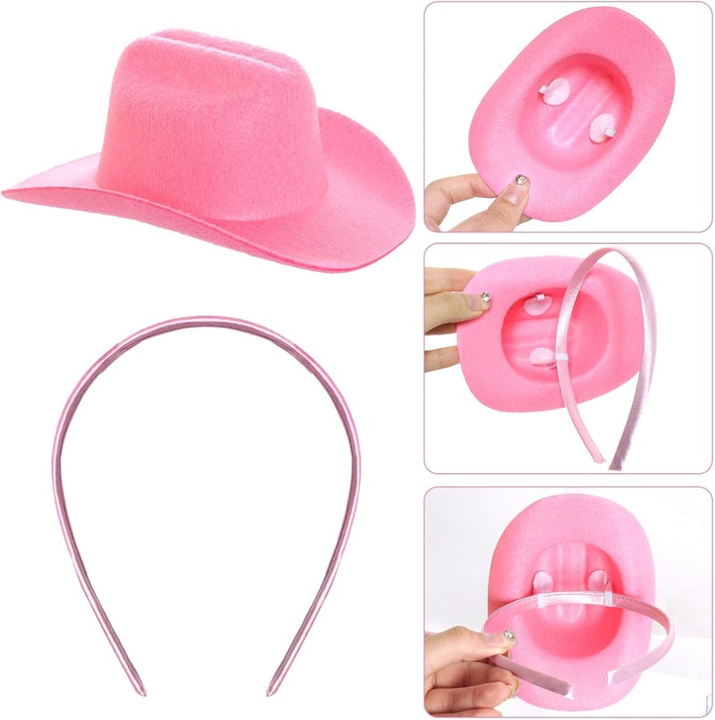 phnydreg 2Pcs Cowboy Mini Hat Headbands Cowgirl Mini Hat Headbands Accessories for Women Girls Birthday Western Cowboy Party - Image 2